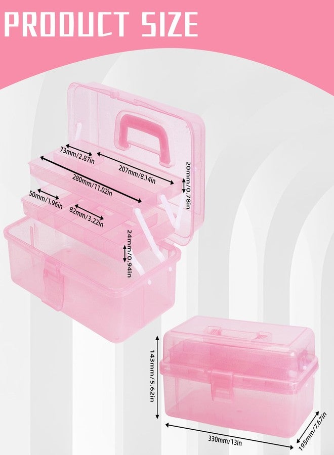 AnRui First Aid Transparent Bin, Quick Access Lid Flap and Carrying Handle, 3-Tier Storage Box for Medicine, Beauty Ornaments, Hair Nail Accessories, Cosmetic Case, Sewing Box Organizer (Pink) - Image 2